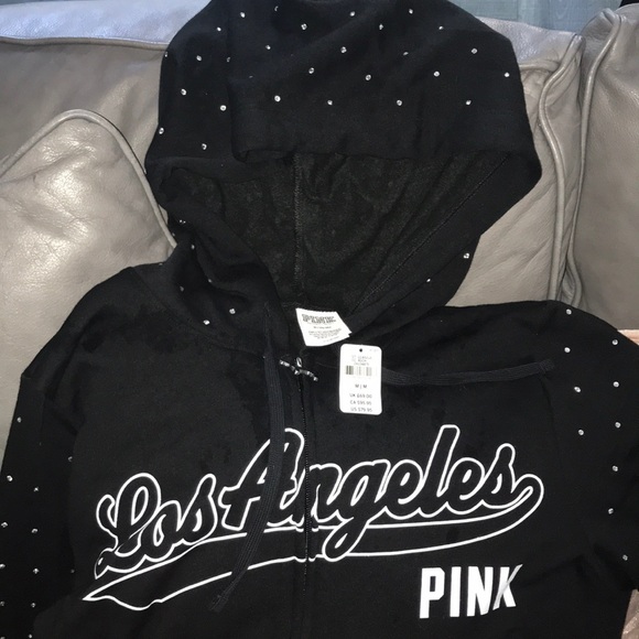 NWT “LOS ANGELES”BLING PINK Crystal ZIP UP HOODIE! - Picture 2 of 3